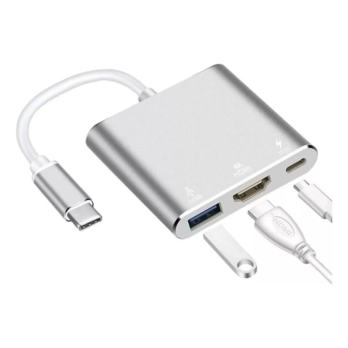 GENERICO - Adaptador 3 en 1 USB-C a HDMI 4K y USB 30 para dispositivos