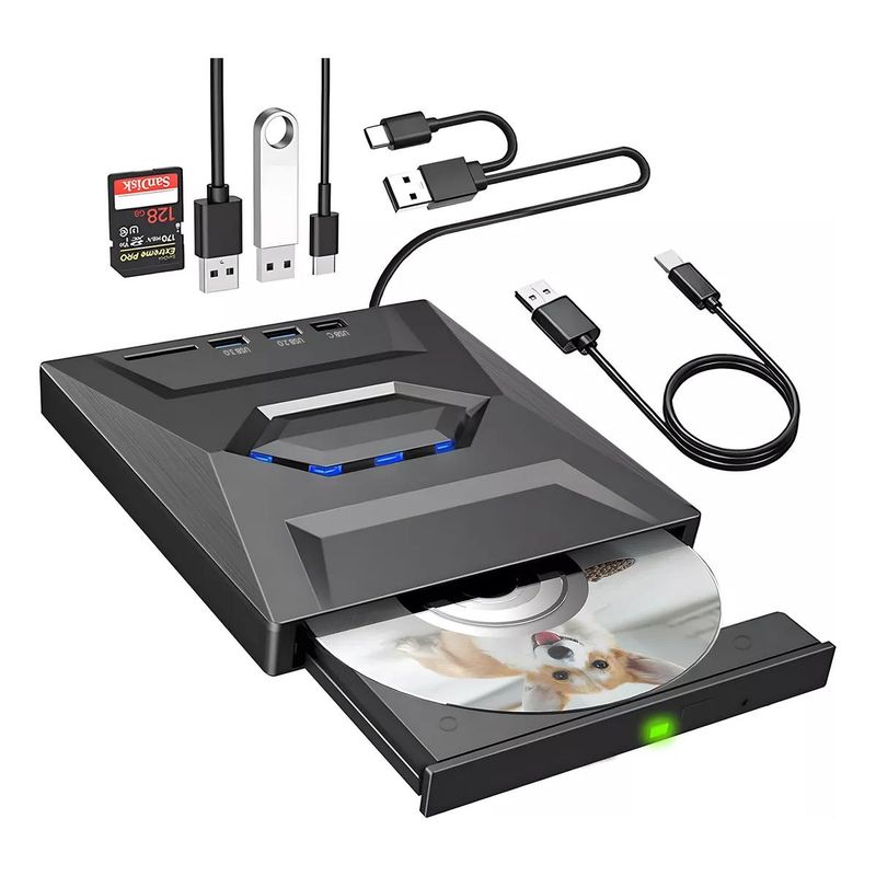 GENERICO - Lector DVD y Grabador CD Externo USB y Type-C Compacto