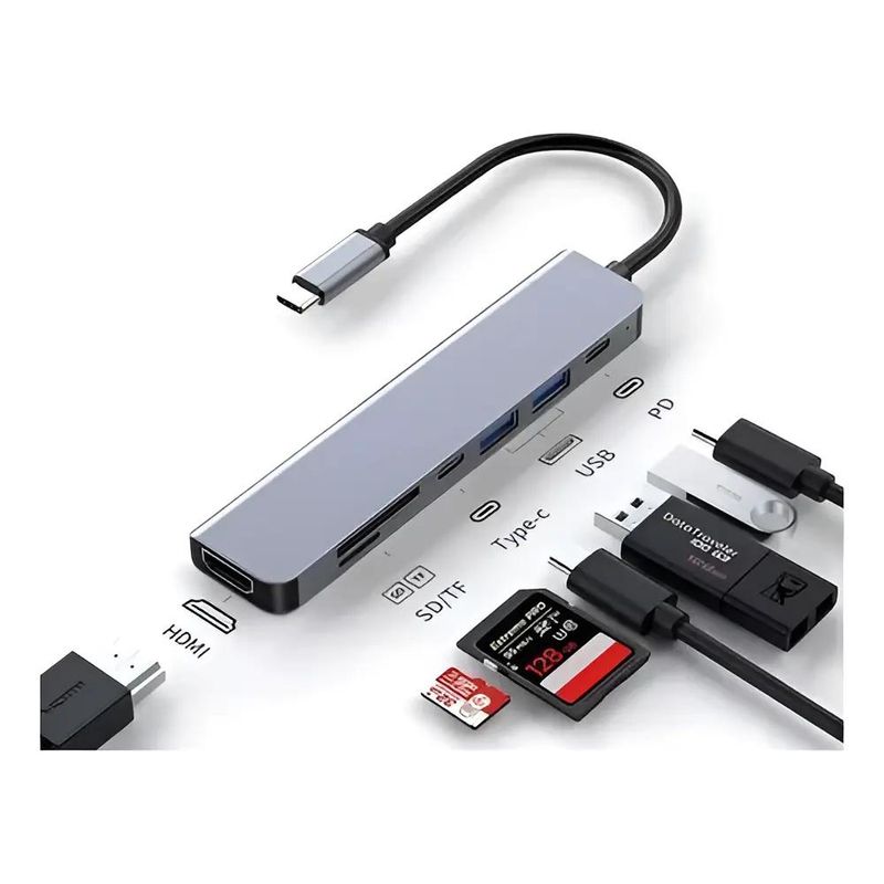 GENERICO - Adaptador USB-C 7 en 1 con HDMI 4K y transferencia rápida