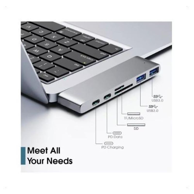 GENERICO - Adaptador Multi Hub USB-C 6 Puertos para Mac y Chromebook