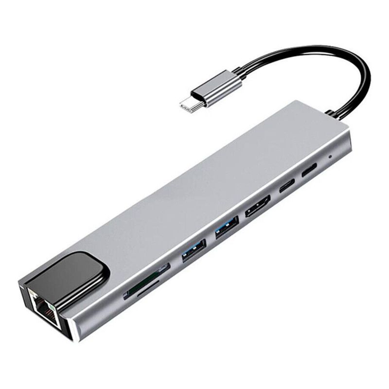 GENERICO - Hub Adaptador USB Tipo C 8 en 1 para Conexiones Versátiles