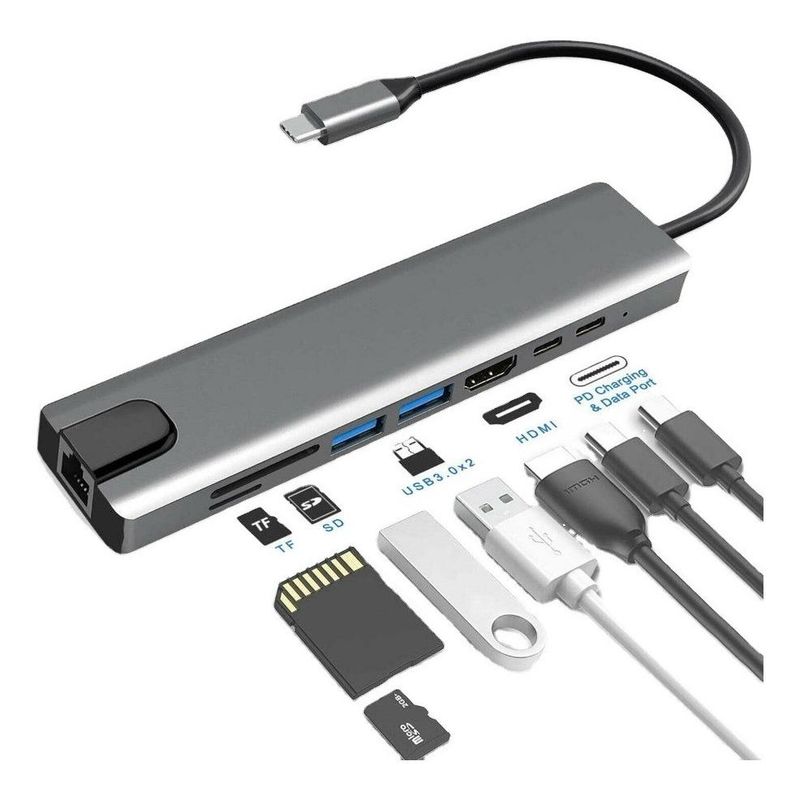GENERICO - Adaptador Hub USB-C 8 en 1 para iPad y MacBook 4K