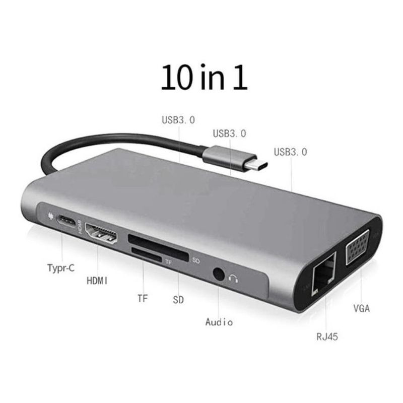 GENERICO - Adaptador Hub 10 en 1 USB-C a HDMI 4K VGA y RJ45 Ethernet
