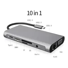 GENERICO - Adaptador Hub 10 en 1 USB-C a HDMI 4K VGA y RJ45 Ethernet