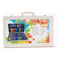 GENERICO - Caja de Madera Artesanal 180 Piezas para Dibujo y Pintura