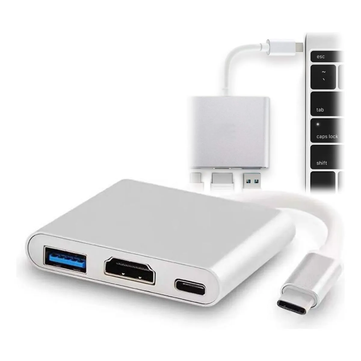 GENERICO - Adaptador 3 en 1 USB-C a HDMI 4K con Carga y USB 30