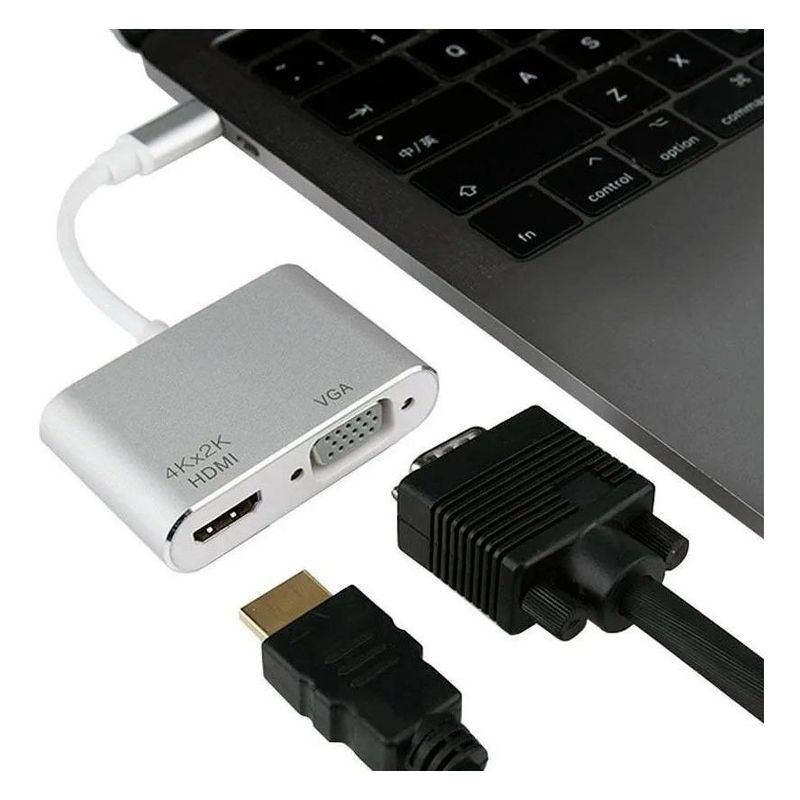 GENERICO - Adaptador 2 en 1 USB-C a HDMI y VGA con resolución 4K