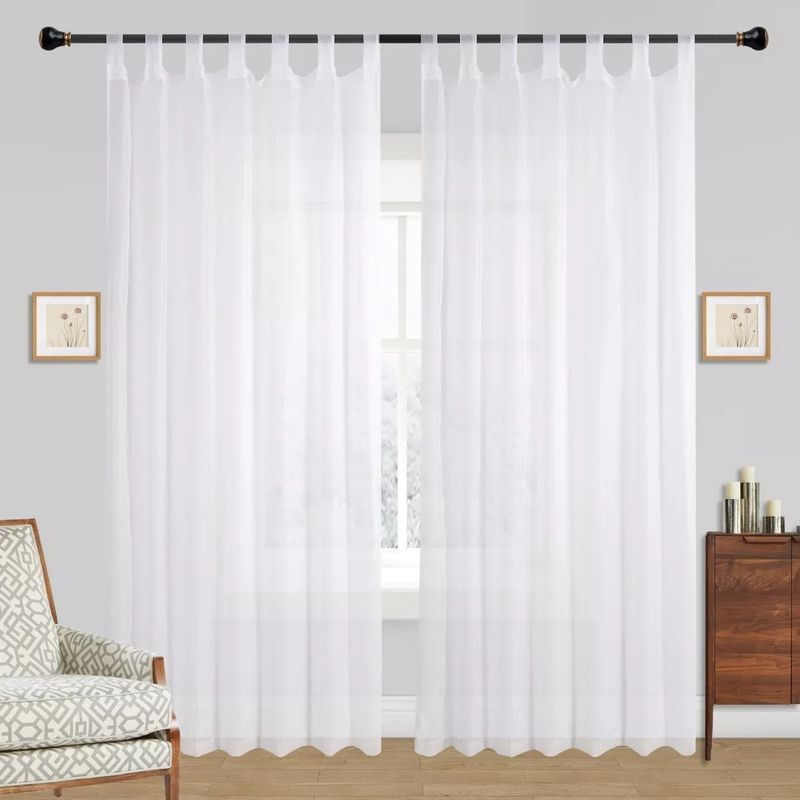 GENERICO - Cortina Velo Liso Con Presilla 140x220 Cm 2 Paño - Blanco