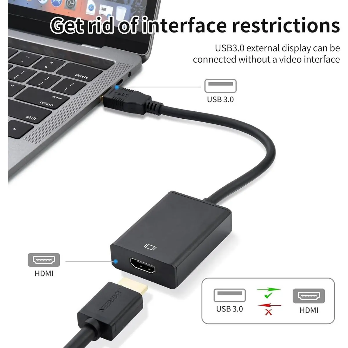 GENERICO - Adaptador USB 30 a HDMI para video Full HD 1080p