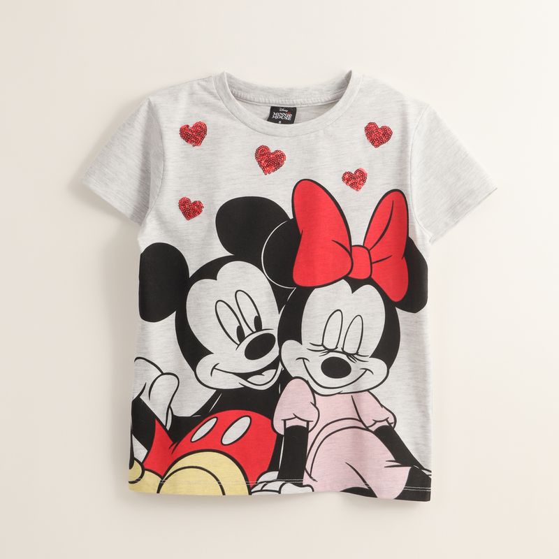 DISNEY - Polera Manga Corta Niña Minnie Lentejuelas Gris Disney