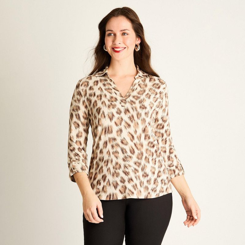 LORENZO DI PONTTI - Polera Mujer Animal Print Café Lorenzo di Pontti
