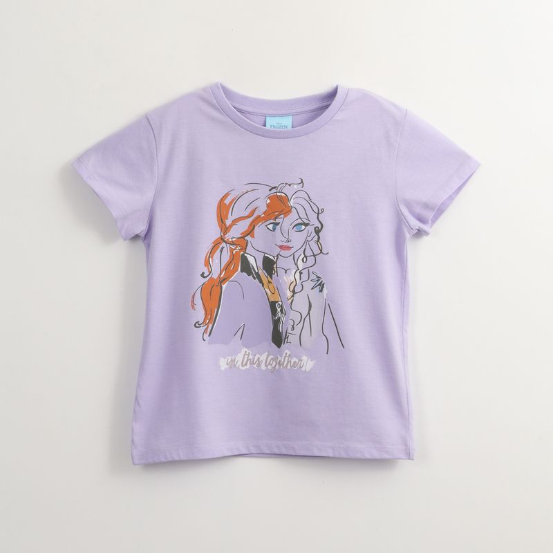 DISNEY - Polera Manga Corta Niña Frozen Elsa Y Anna Morado Disney