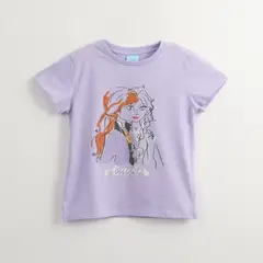 DISNEY - Polera Manga Corta Niña Frozen Elsa Y Anna Morado