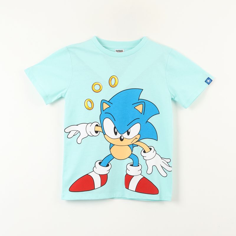 SONIC - Polera Manga Corta Niño Monedas Celeste Sonic