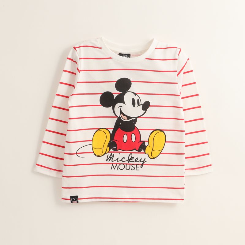 DISNEY - Polera Manga Larga Niño Mickey Rayas Blanco Disney