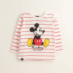 DISNEY - Polera Manga Larga Niño Mickey Rayas Blanco