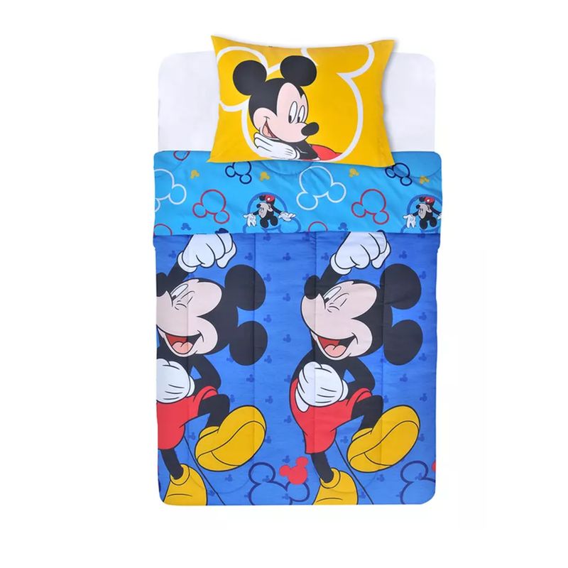MASHINI - Cobertor Plumón Cubrecama Reversible 1.5 Plaza Diseño Mickey Mouse Azul