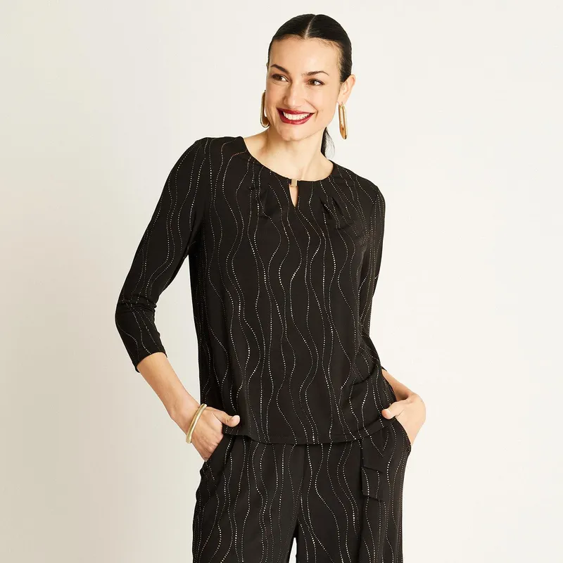 LORENZO DI PONTTI - Polera Negra con Diseño Ondulado