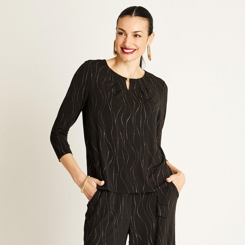 LORENZO DI PONTTI - Polera Negra con Diseño Ondulado