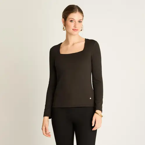 LORENZO DI PONTTI - Polera Negra Cuello Cuadrado