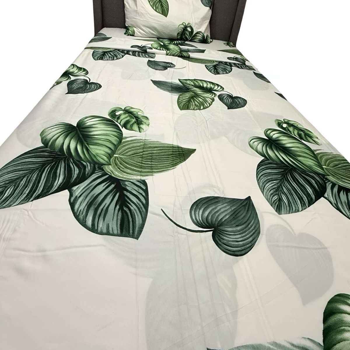 GENERICO - Juego de Sábanas plaza y media Adulto hojas verdes