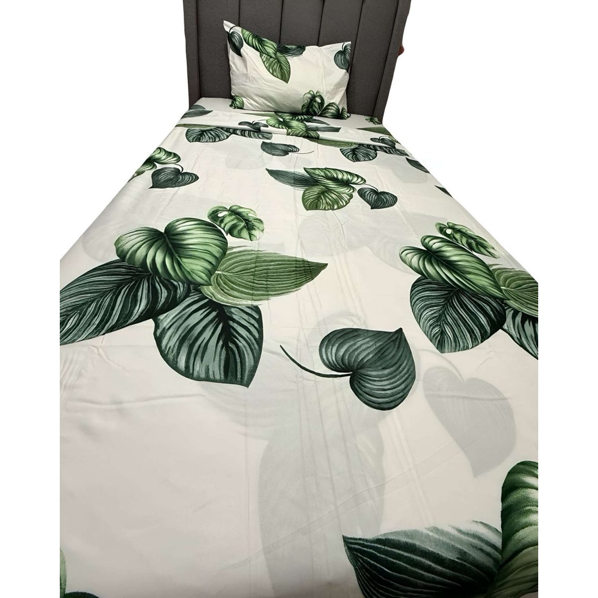 GENERICO - Juego de Sábanas plaza y media Adulto hojas verdes