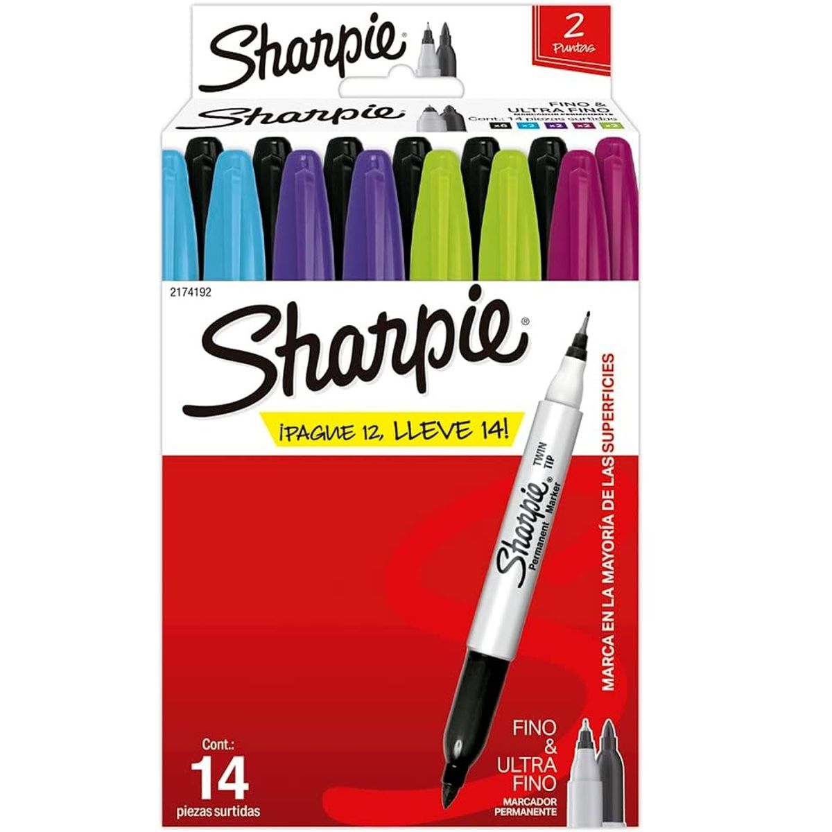 SHARPIE - Pack 14 marcadores permanentes doble punta Sharpie
