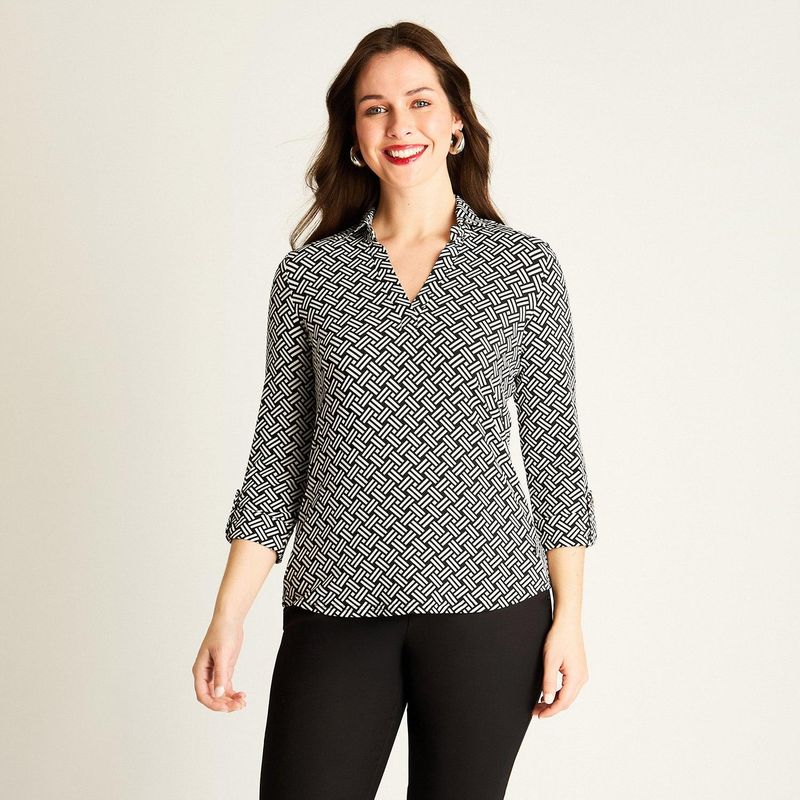 LORENZO DI PONTTI - Polera Mujer Negra Estampado Geométrico Lorenzo di Pontti