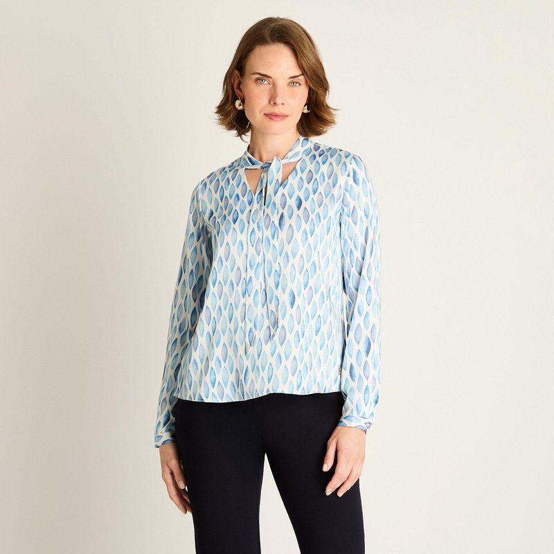 LORENZO DI PONTTI - Blusa Celeste con Estampado Geométrico