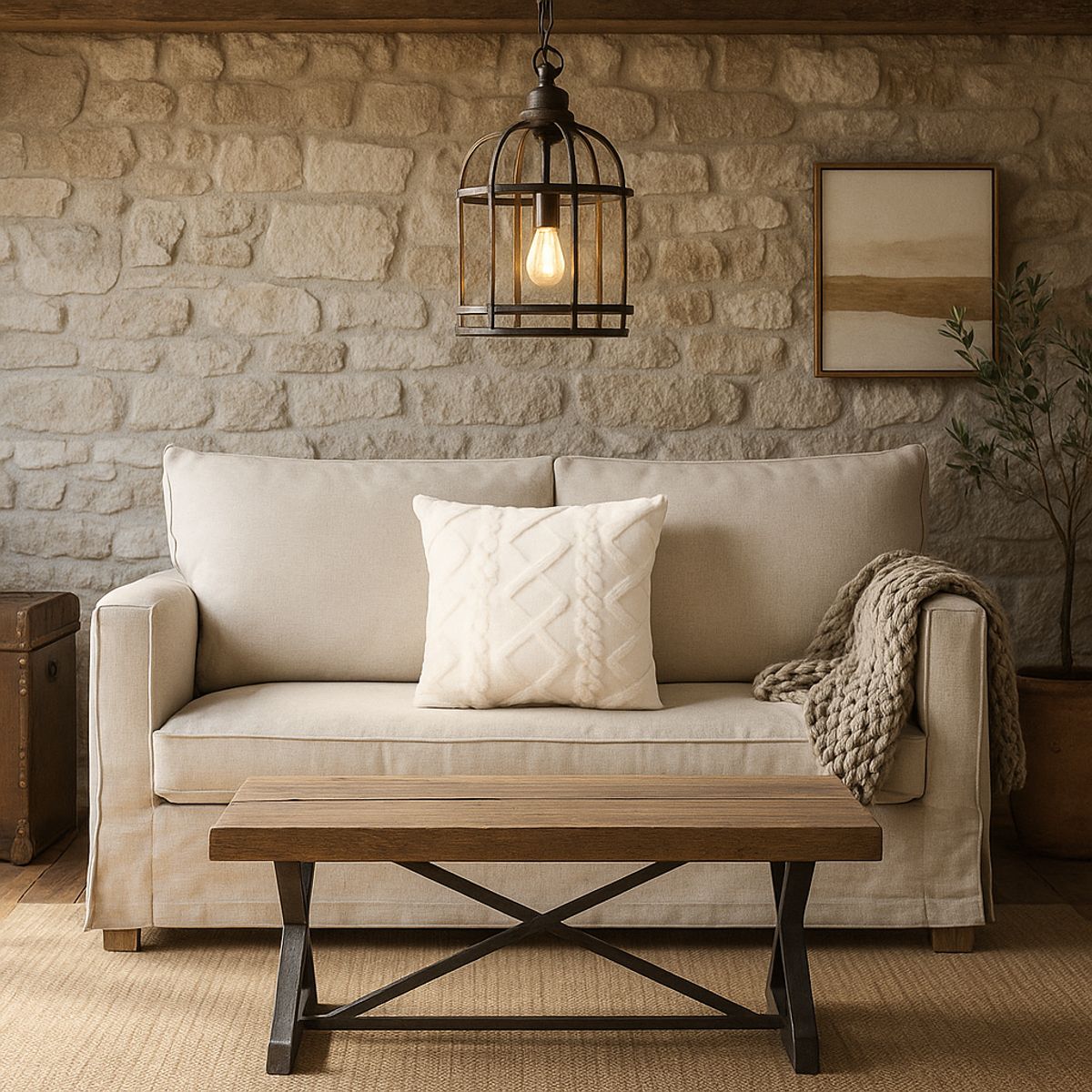 ARMONIA - Funda cojín blanca pelo trenzado suave dormitorio 758