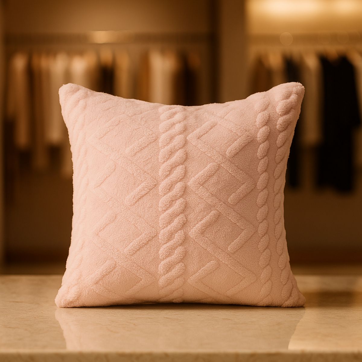 ARMONIA - Funda cojín suave pelo trenzado rosa estilo boho 758