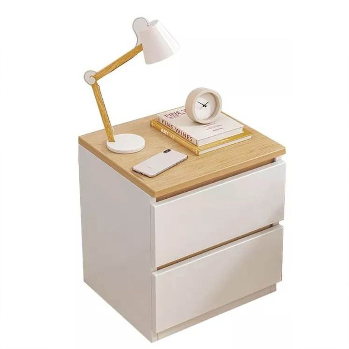 MUNDO MAGIA - Velador Doble Cajón Estilo Nórdico 41x30x32cm Color Blanco