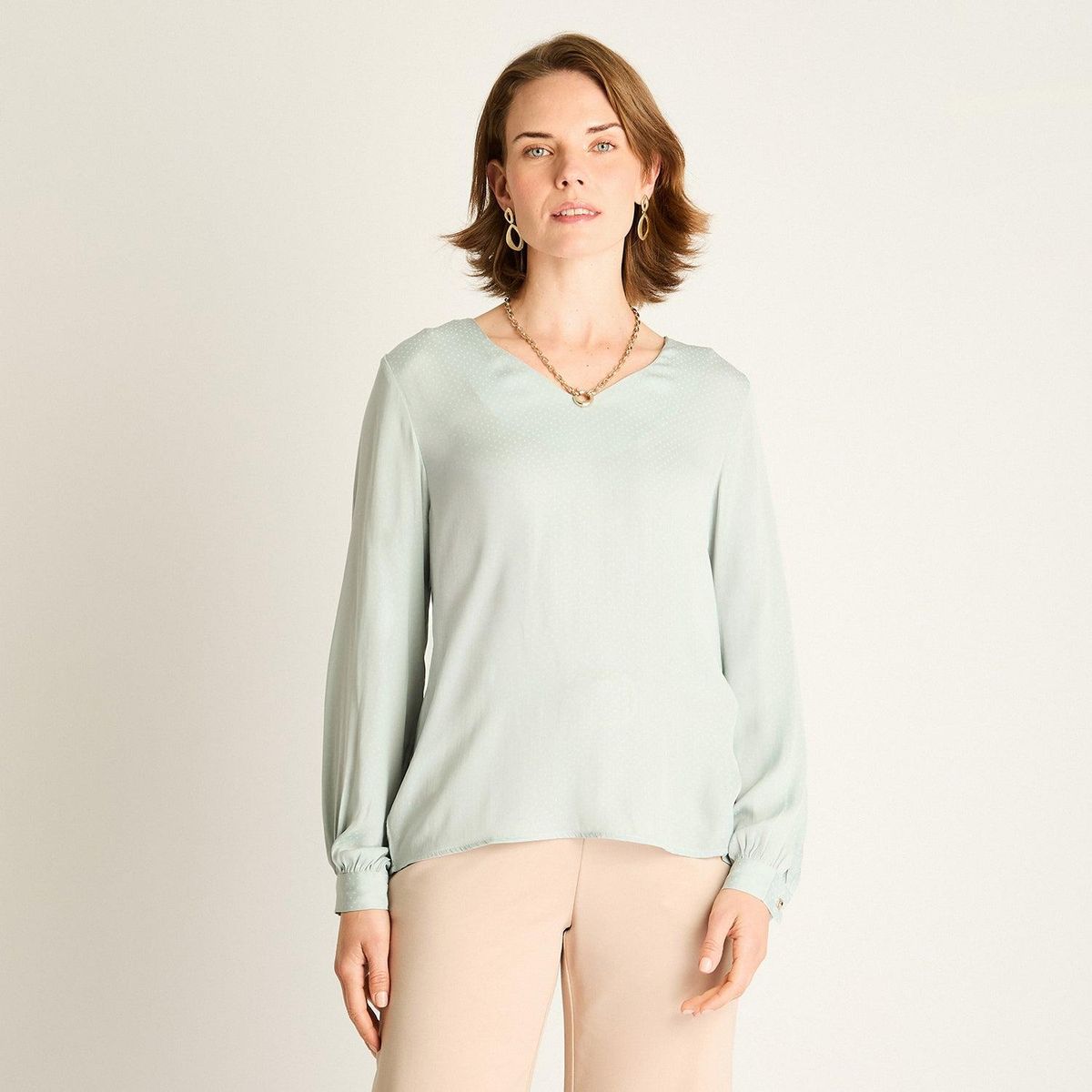 LORENZO DI PONTTI - Blusa Menta Cuello en V