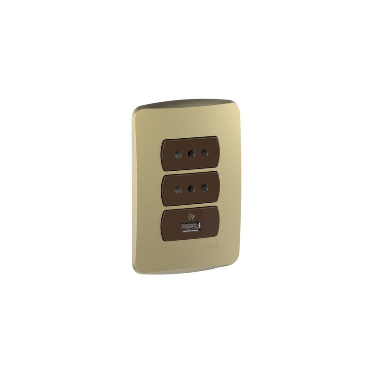 SCHNEIDER ELECTRIC - Cargador Usb + 2 Enchufes Dorado/café Schneider Miluz