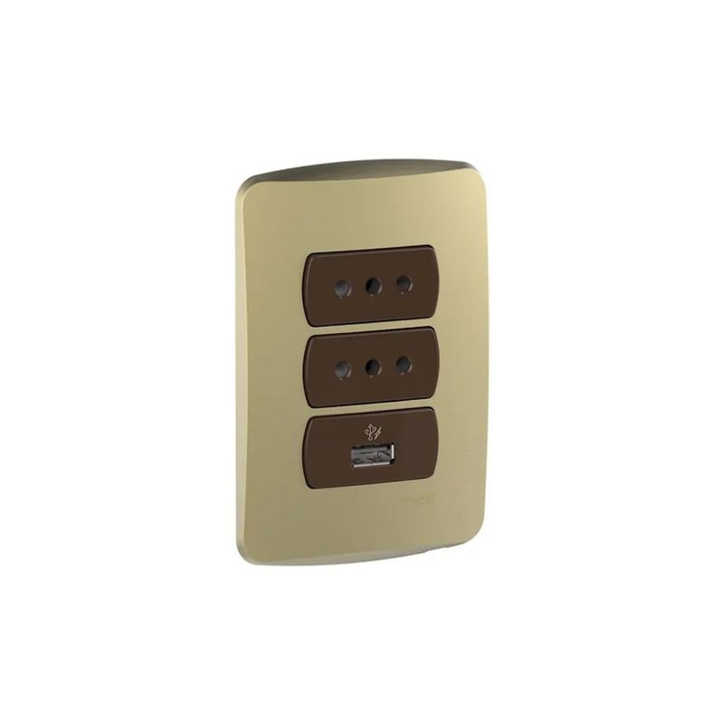 SCHNEIDER ELECTRIC - Cargador Usb + 2 Enchufes Dorado/café Schneider Miluz