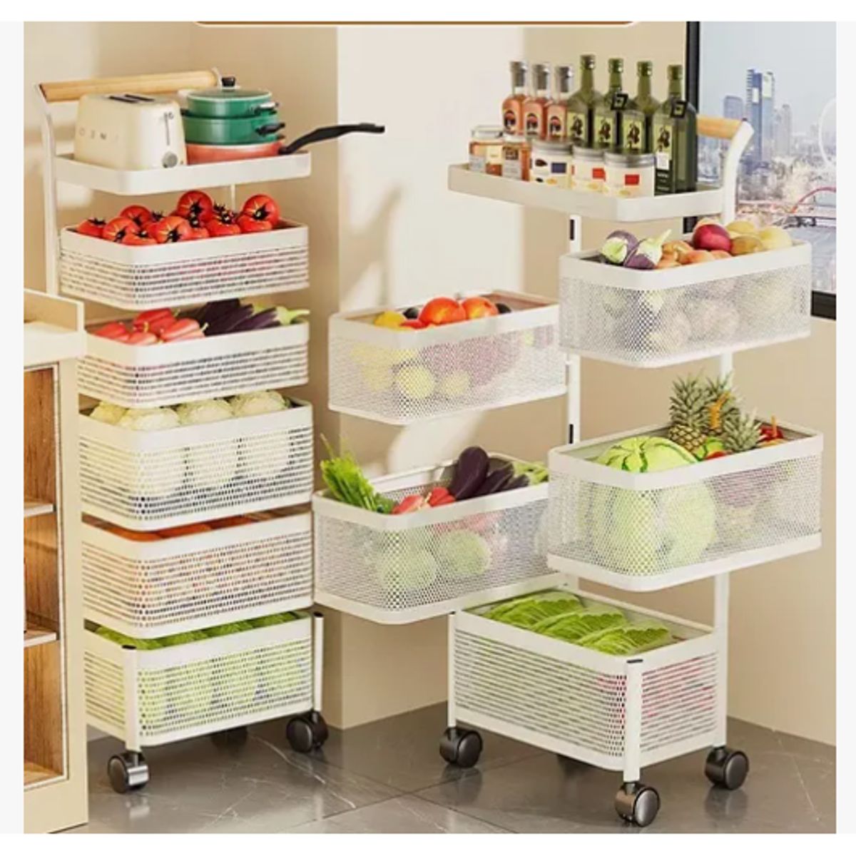 GENERICO - Carro Organizador Ruedas Organizador De Verduras 5 Niveles Blanco