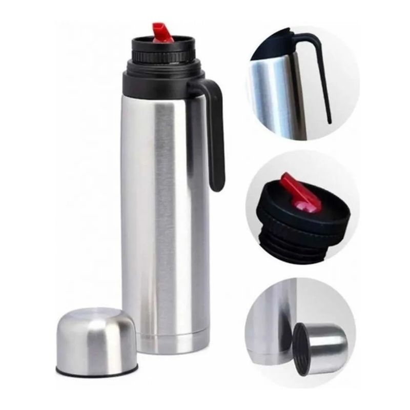 GENERICO - Termo Matero Media Manija 1 Litro Pico Cebador Acero Inox