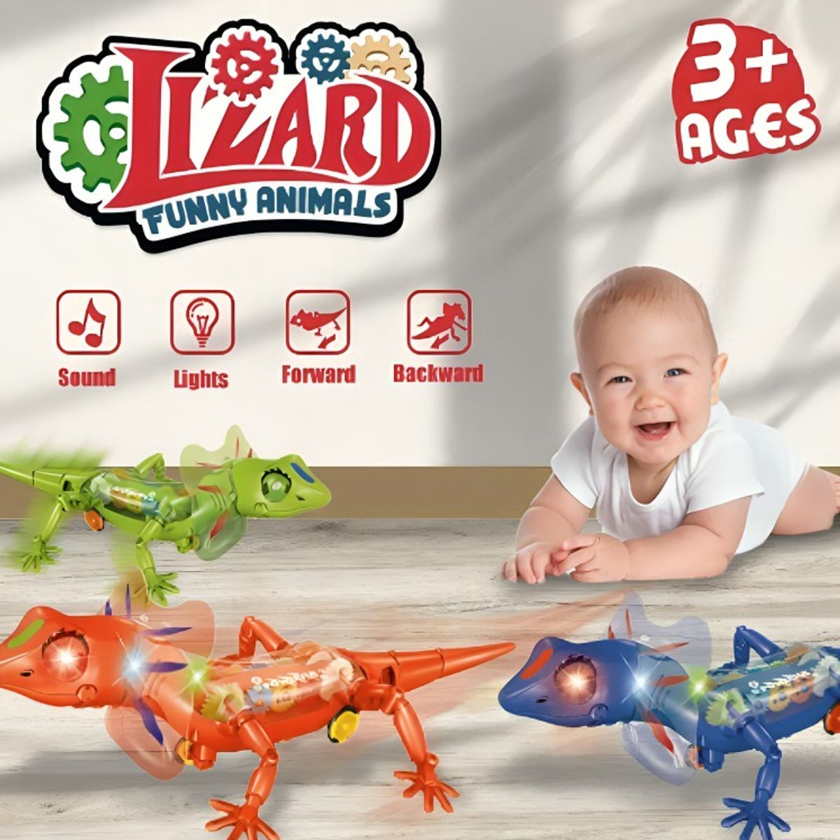 GENERICO - Lagartija De Juguete Con Luces Sonido Y Movimiento A Pila