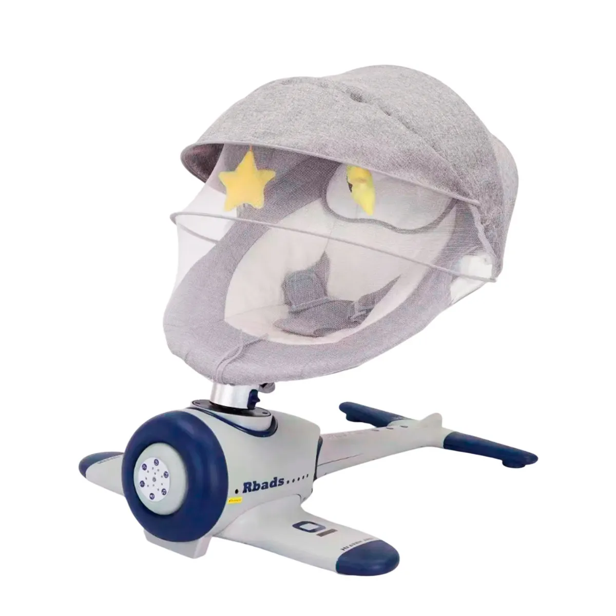 MON PETIT - Silla Mecedora Eléctrica Bebe Avioncito SafeBaby Bluetooth Gris