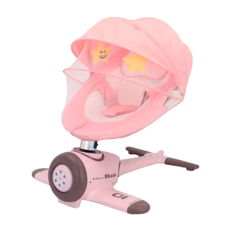 MUNDO ONLINE - Silla Mecedora Eléctrica Bebe Avioncito SafeBaby Bluetooth Rosado