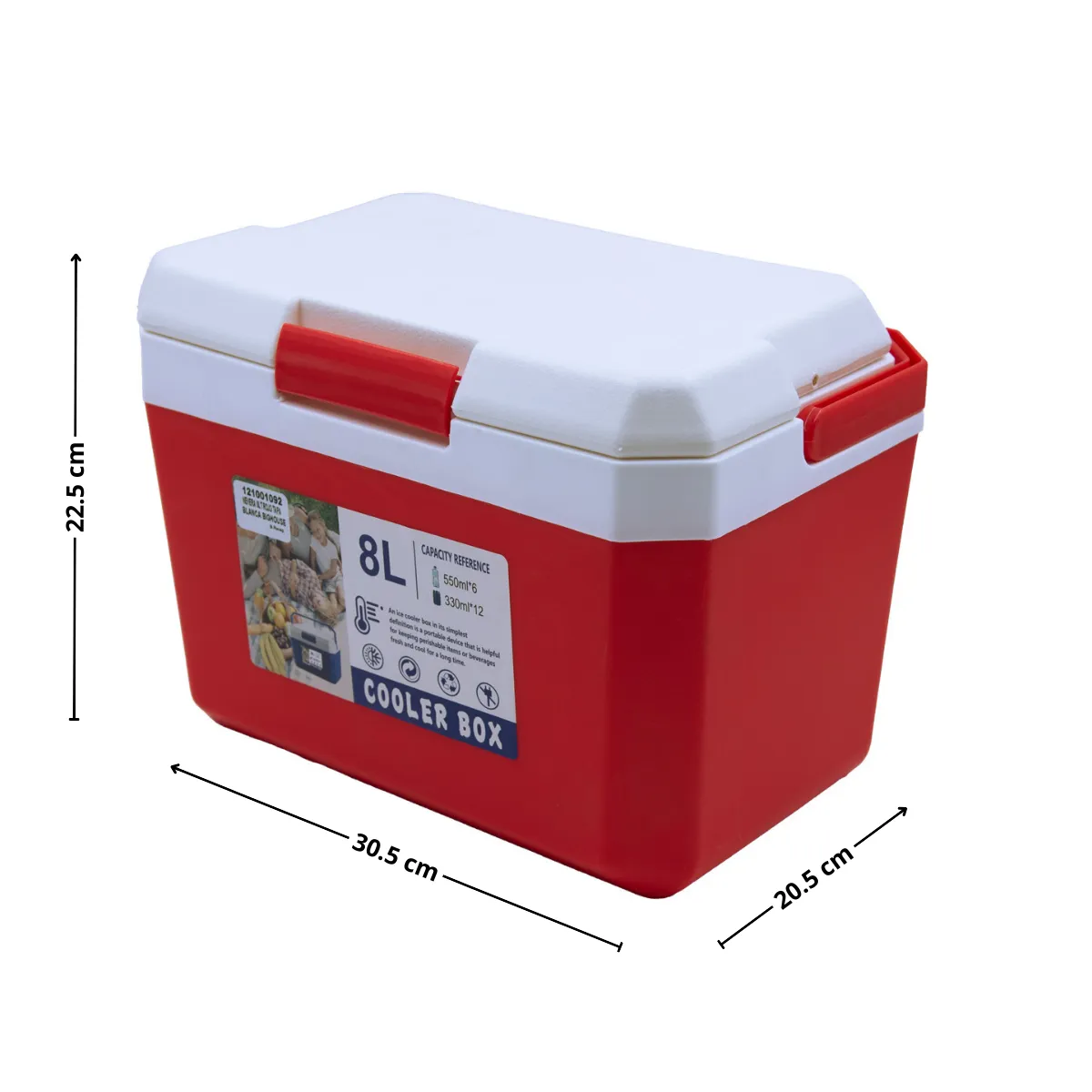 GENERICO - Cooler 8 litros rojo tapa blanca