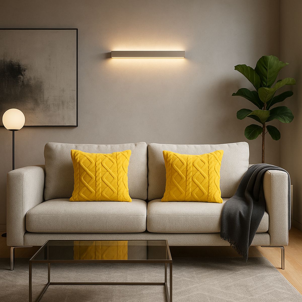 ARMONIA - Pack 2 fundas cojín suave pelo trenzado amarillo estilo boho 758