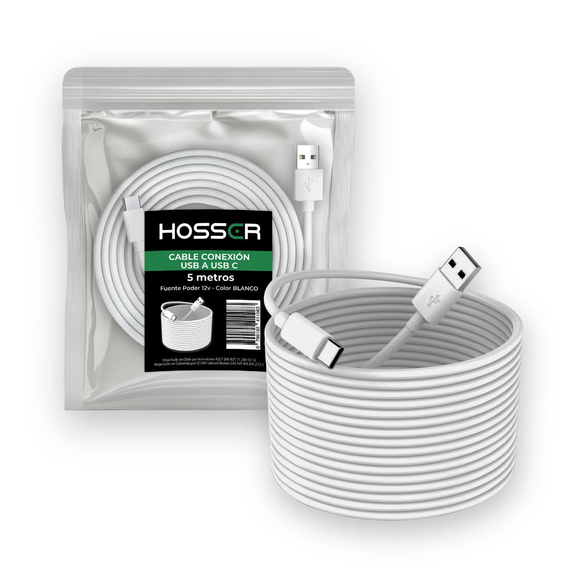 HOSSER - Cable Conexion Tipo C Hosser 5 metros Usb 2.0 Carga Datos