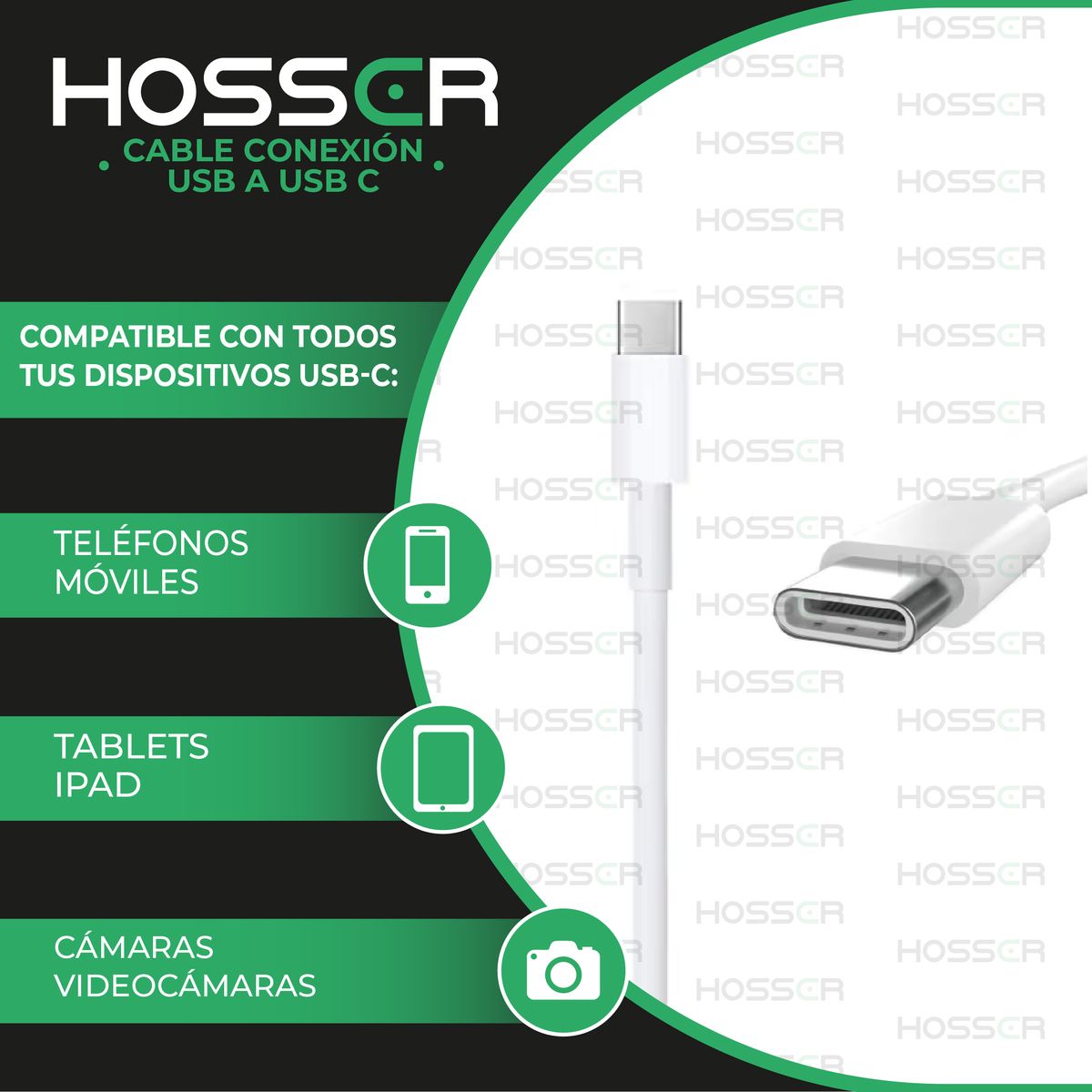 HOSSER - Cable Conexion Tipo C Hosser 5 metros Usb 2.0 Carga Datos