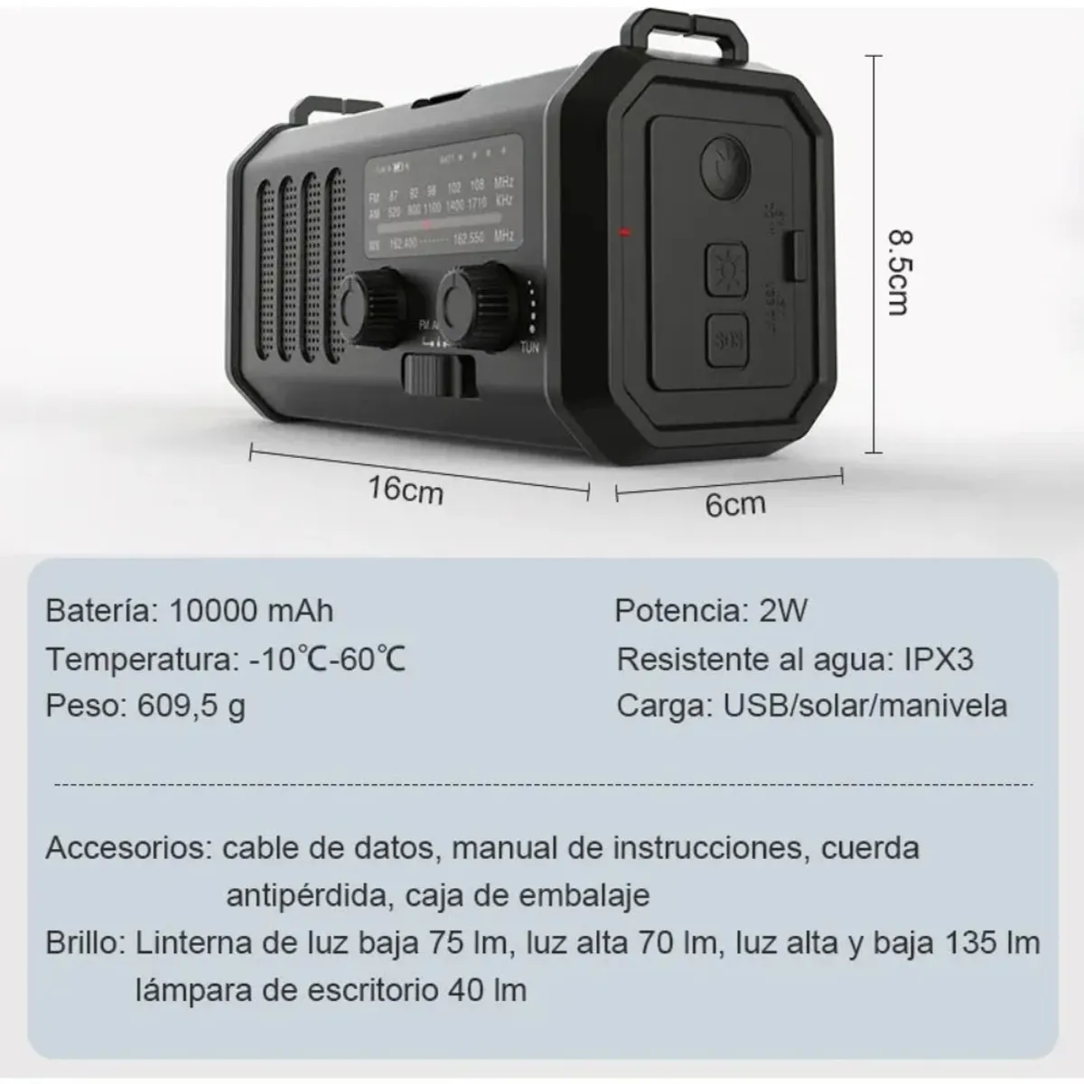 MUNDO MAGIA - Radio Amfm Con Energía Solar Carga Usb Y Luz Radios Audio