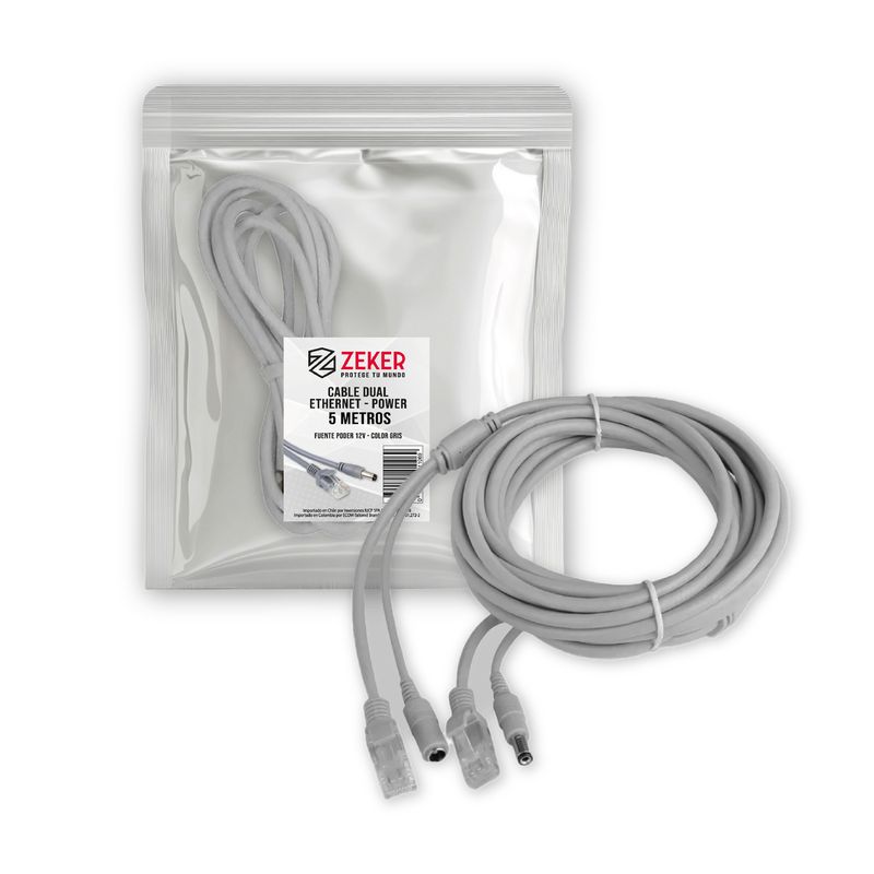 ZEKER - Cable Dual Camara Seguridad Zeker Extensor Poder Ethernet 5m