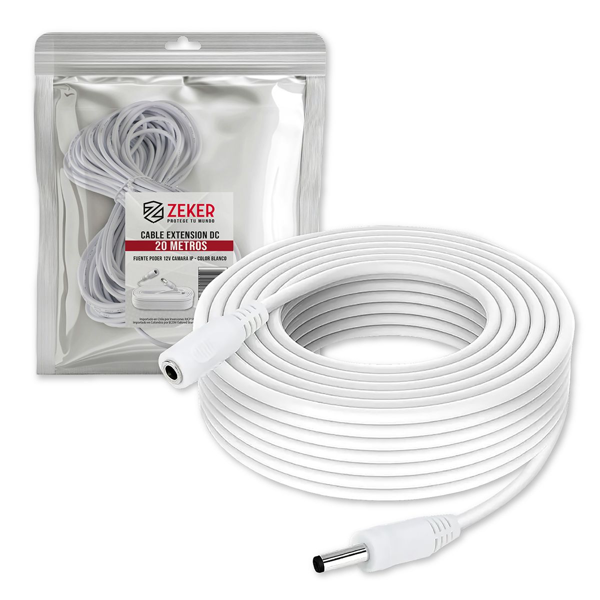 ZEKER - Cable Camara Seguridad Zeker Extensor Universal 20 Mts 12v