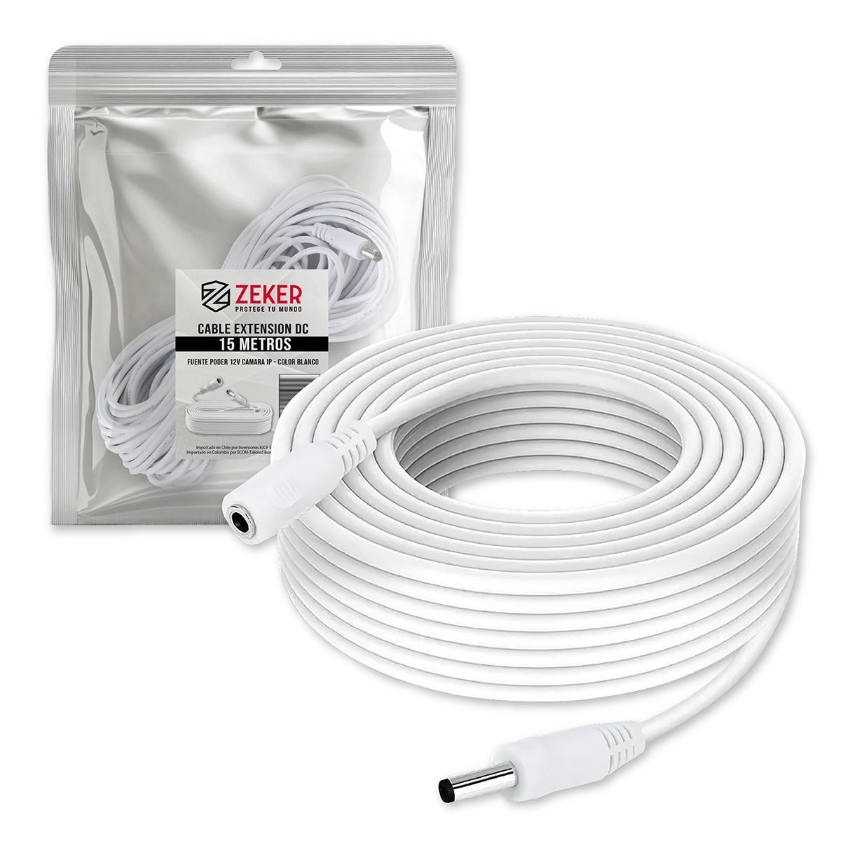 ZEKER - Cable Camara Seguridad Zeker Extensor Universal 15 Mts 12v.