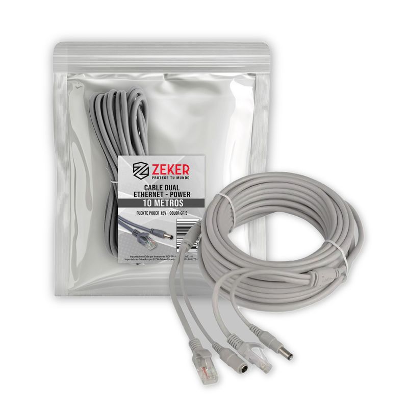 ZEKER - Cable Camara Seguridad Zeker Dual Extensor 10M Dc + Ethernet