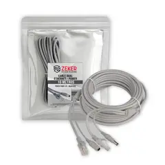 ZEKER - Cable Camara Seguridad Dual Extensor 10M Dc + Ethernet